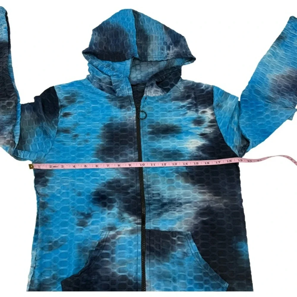 RICH & ROGUE NEW 1XL Tracksuit Lot Blue Black Tie Dye Honeycomb Textured Active